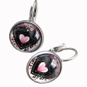 Printed heart earrings with stainless steel lever back hook.